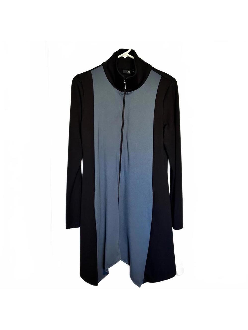 Lisa Bayne Colorblock Jacket with two way zipper | Black and Steel Blue | Small